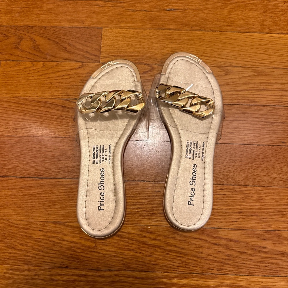 Women’s Clear Strap Sandals w/ Gold Chain Accent